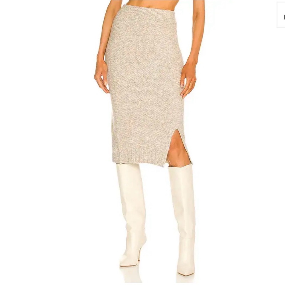 SNDYS Beige Knit Midi Skirt Size M Side Slit Minimalist Capsule Wardrobe